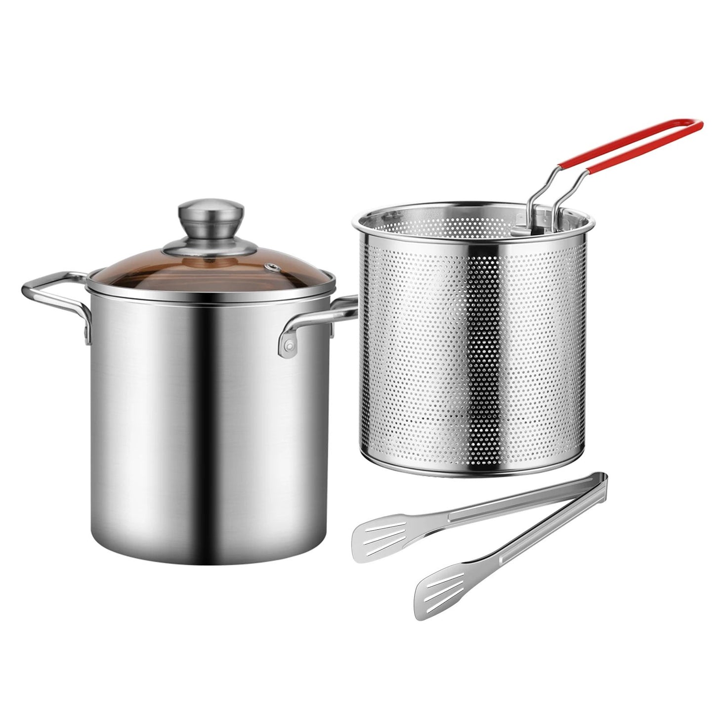 3.2 Quart Stainless Steel Deep Fryer Pot with Basket and Lid 304 Frying Pot with Basket