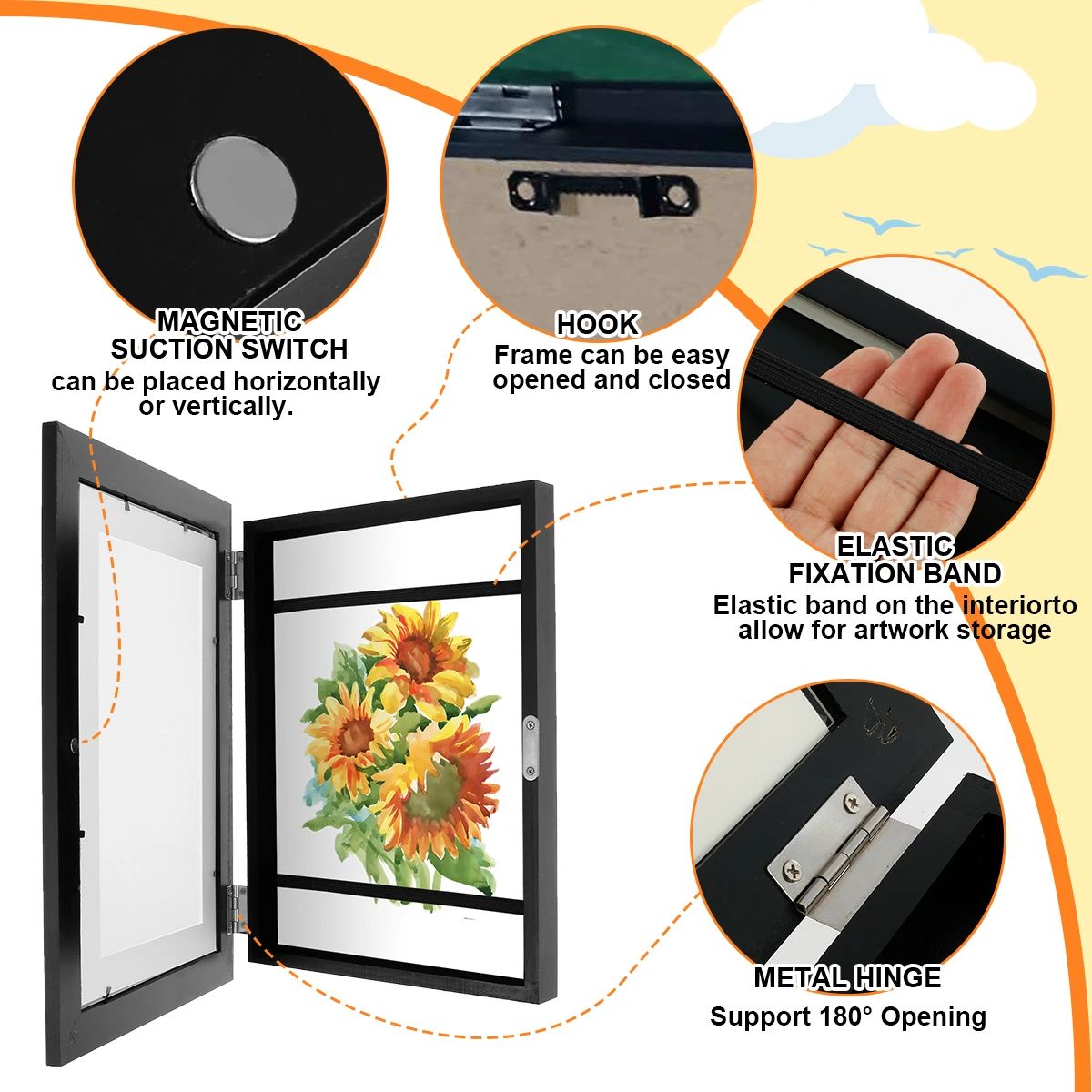 Kids Art Frame Magnetic Front Opening Changeable Picture Display