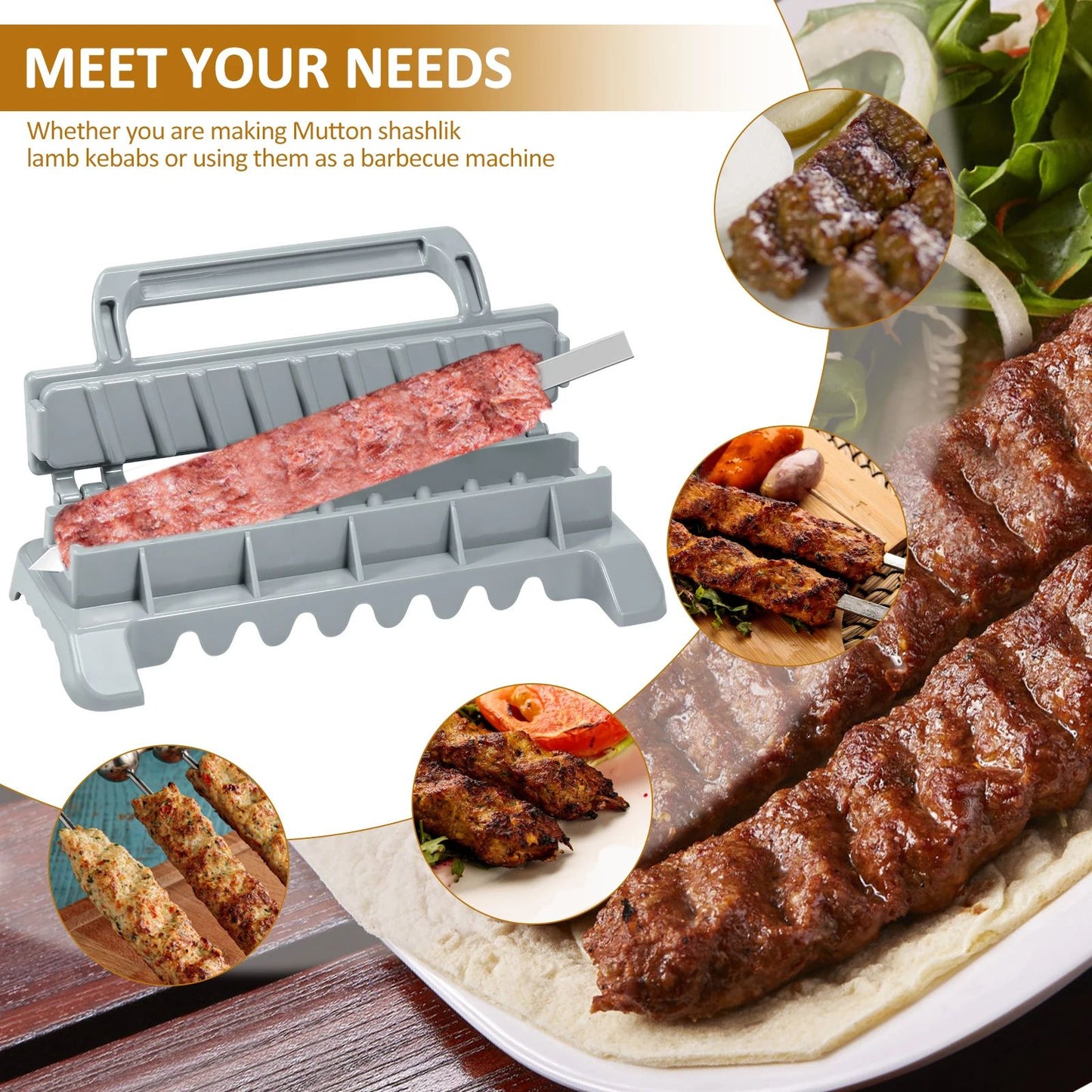 Reusable Kebab Maker Manual Kebab Press BBQ Skewer Maker for Homemade Meat Skewers
