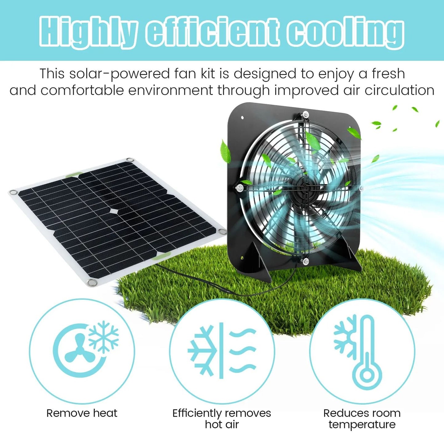100W Solar Exhaust Fan Kit Waterproof 13 5 in Cooling Fan