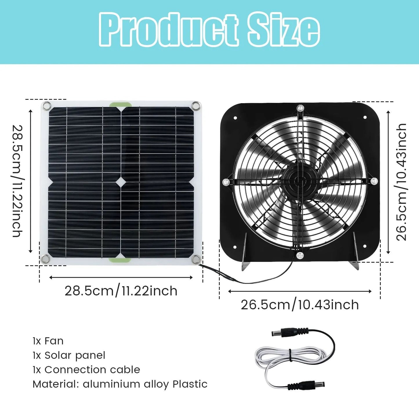 100W Solar Exhaust Fan Kit Waterproof 13 5 in Cooling Fan