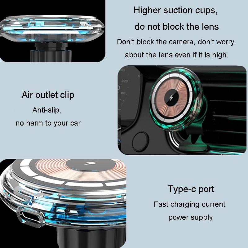 RGB MagSafe Car Charger Magnetic Wireless Phone Holder 15W Fast Charging Car Mount
