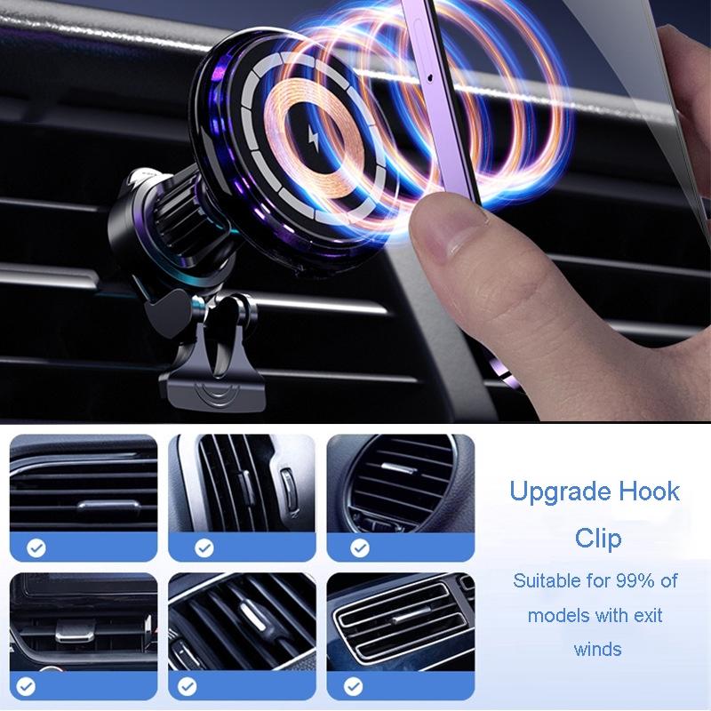 RGB MagSafe Car Charger Magnetic Wireless Phone Holder 15W Fast Charging Car Mount
