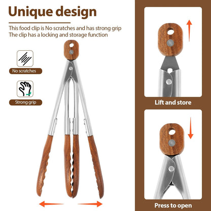 2 Piece Rustproof Wood Food Tongs for Cooking and Serving