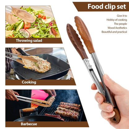 2 Piece Rustproof Wood Food Tongs for Cooking and Serving