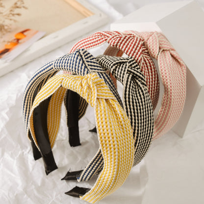 Vintage Striped Headband with Knotted Bow Toothed Hair Hoop for Women & Girls