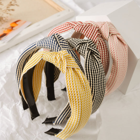 Vintage Striped Headband with Knotted Bow Toothed Hair Hoop for Women & Girls
