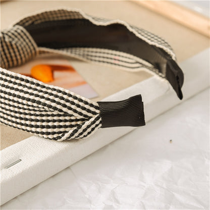 Vintage Striped Headband with Knotted Bow Toothed Hair Hoop for Women & Girls