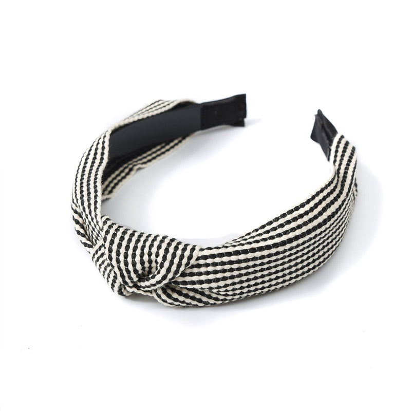Vintage Striped Headband with Knotted Bow Toothed Hair Hoop for Women & Girls