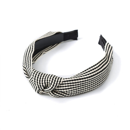 Vintage Striped Headband with Knotted Bow Toothed Hair Hoop for Women & Girls
