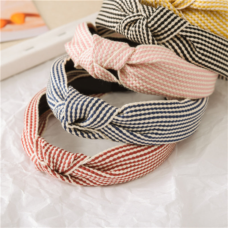 Vintage Striped Headband with Knotted Bow Toothed Hair Hoop for Women & Girls