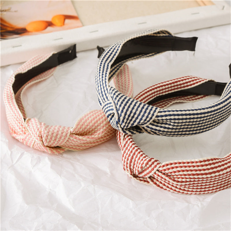 Vintage Striped Headband with Knotted Bow Toothed Hair Hoop for Women & Girls