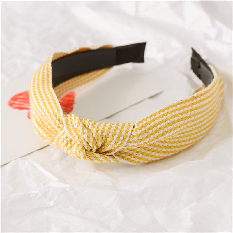 Vintage Striped Headband with Knotted Bow Toothed Hair Hoop for Women & Girls