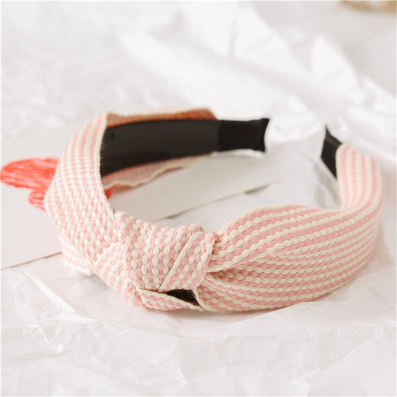 Vintage Striped Headband with Knotted Bow Toothed Hair Hoop for Women & Girls