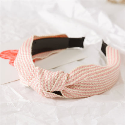 Vintage Striped Headband with Knotted Bow Toothed Hair Hoop for Women & Girls
