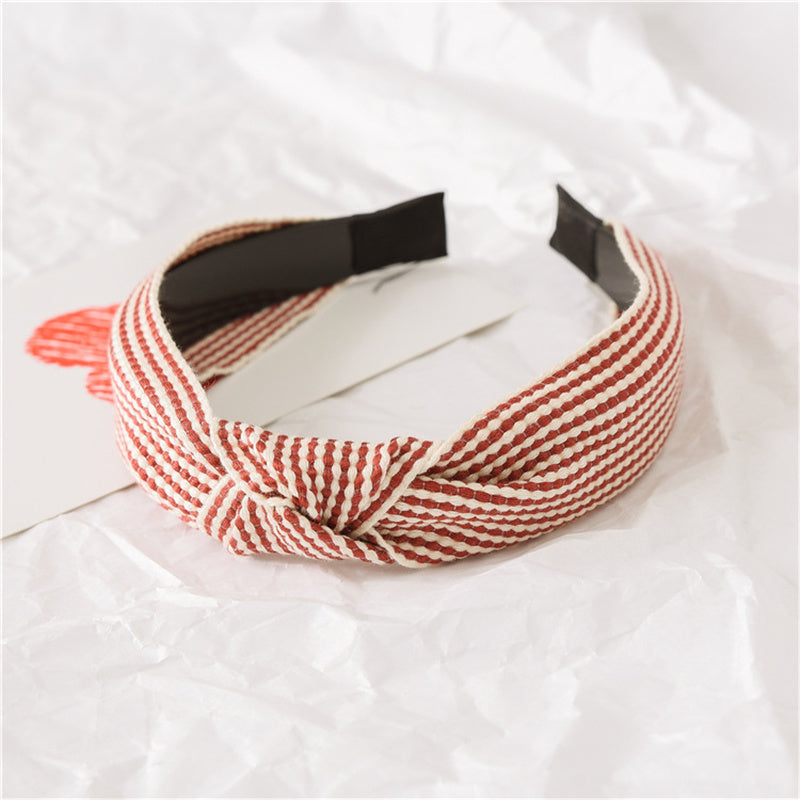 Vintage Striped Headband with Knotted Bow Toothed Hair Hoop for Women & Girls