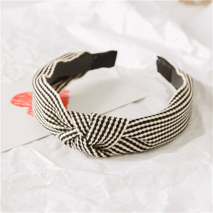 Vintage Striped Headband with Knotted Bow Toothed Hair Hoop for Women & Girls