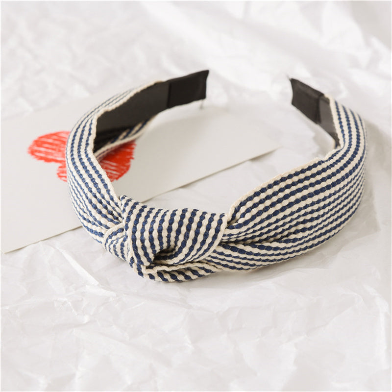 Vintage Striped Headband with Knotted Bow Toothed Hair Hoop for Women & Girls