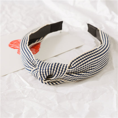 Vintage Striped Headband with Knotted Bow Toothed Hair Hoop for Women & Girls