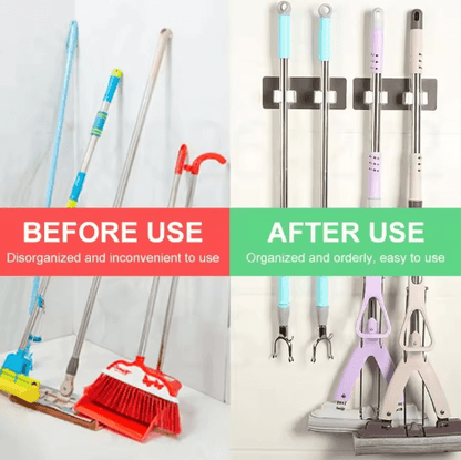 Adhesive Wall Mounted Mop Holder – Multi-Purpose Broom Organizer & Utility Hook Rack