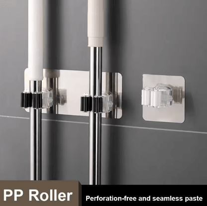 Adhesive Wall Mounted Mop Holder – Multi-Purpose Broom Organizer & Utility Hook Rack