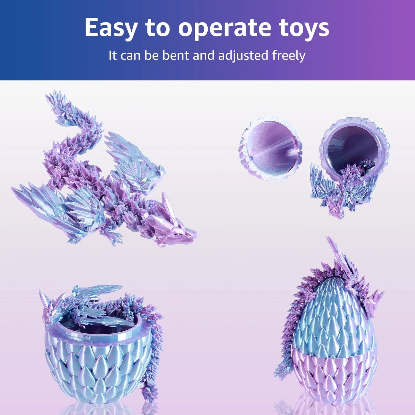 Articulated 3D Printed Dragon Toy with Dragon Egg Flexible Fantasy Collectible Display Figure