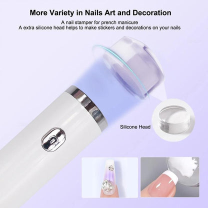 Portable UV Nail Lamp Cordless Gel Nail Dryer with Magnetic Stand and Silicone Stamper
