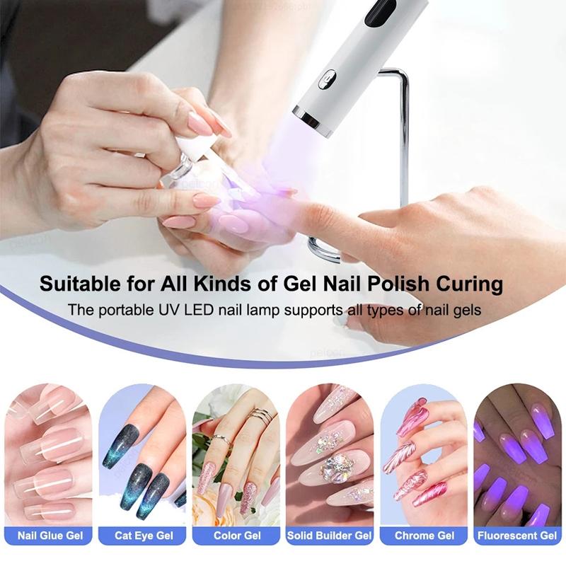 Portable UV Nail Lamp Cordless Gel Nail Dryer with Magnetic Stand and Silicone Stamper