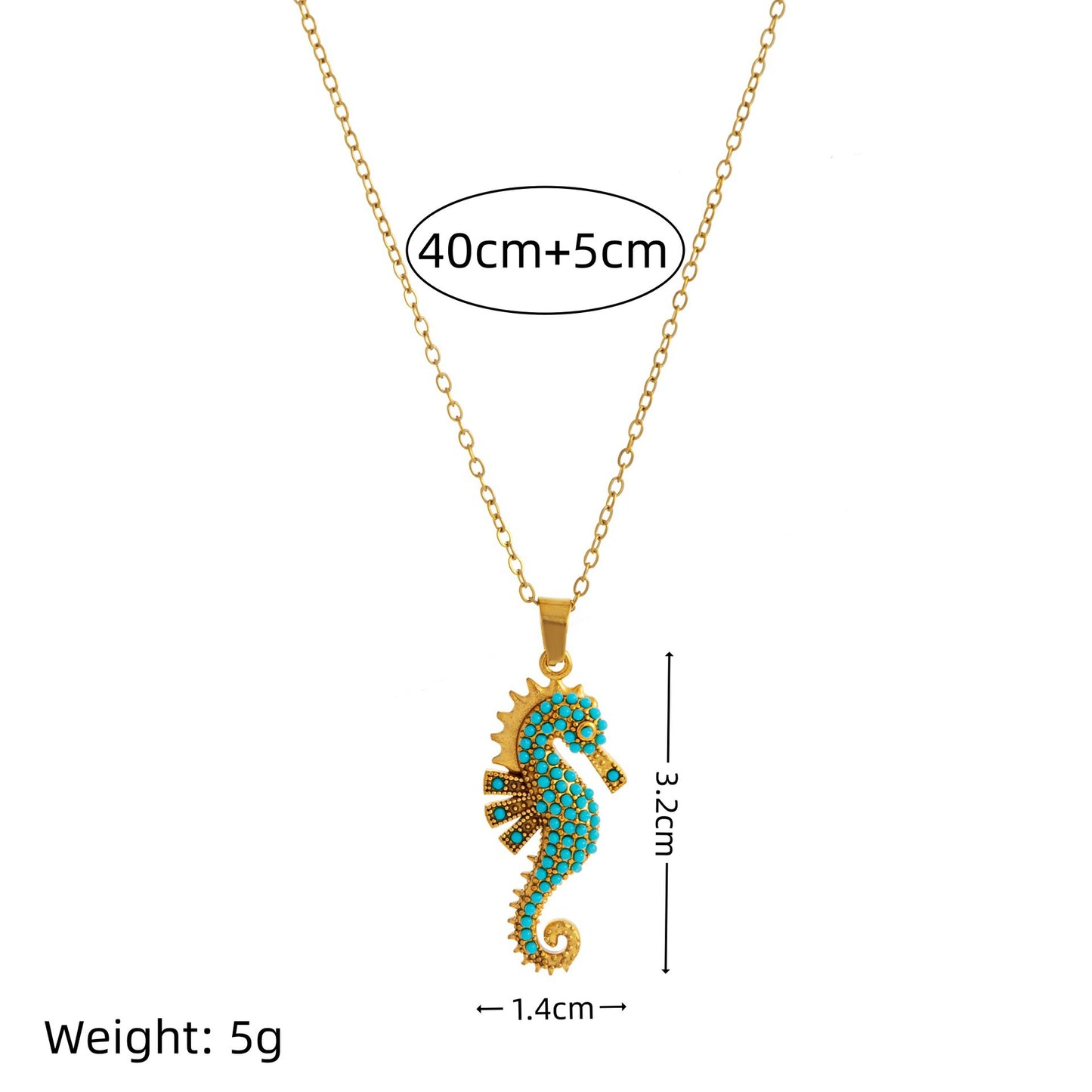 Ocean Charm Stainless Steel Seahorse Necklace with Turquoise Beads for Women