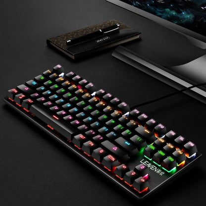 LEAVEN K550 Mechanical Keyboard 87 Key Gaming Keyboard with Green Switches USB Wired RGB Backlit