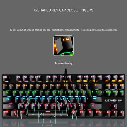 LEAVEN K550 Mechanical Keyboard 87 Key Gaming Keyboard with Green Switches USB Wired RGB Backlit