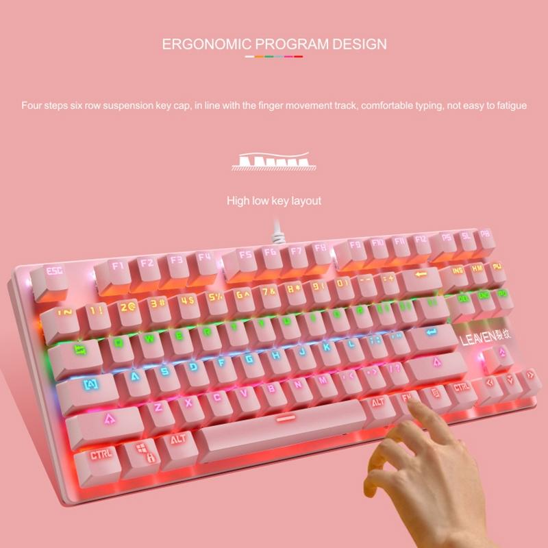 LEAVEN K550 Mechanical Keyboard 87 Key Gaming Keyboard with Green Switches USB Wired RGB Backlit
