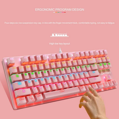 LEAVEN K550 Mechanical Keyboard 87 Key Gaming Keyboard with Green Switches USB Wired RGB Backlit