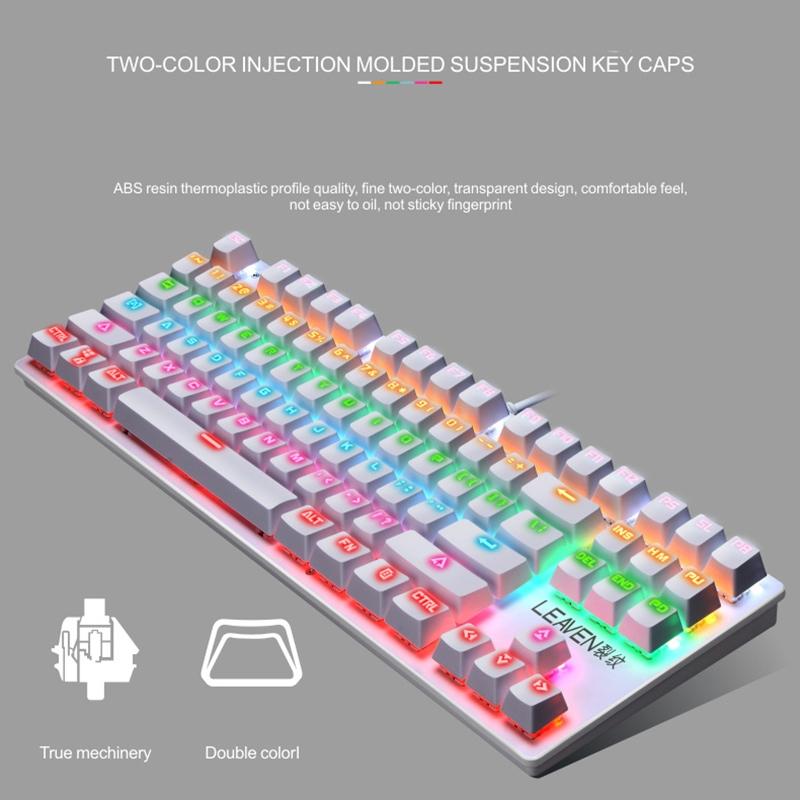 LEAVEN K550 Mechanical Keyboard 87 Key Gaming Keyboard with Green Switches USB Wired RGB Backlit