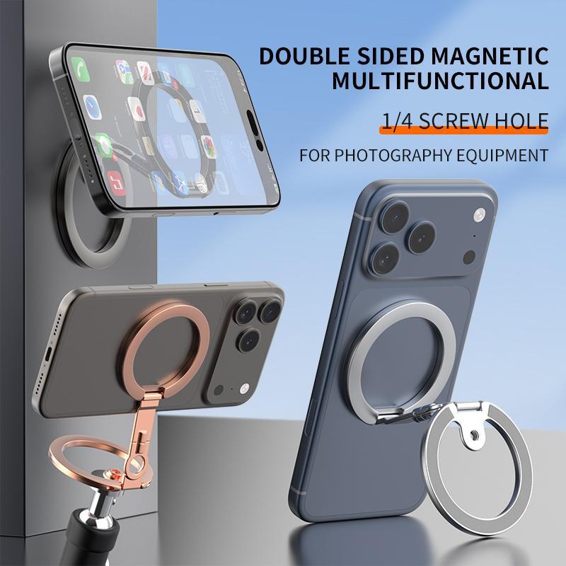 Magnetic Phone Holder with 360 Rotating Foldable Ring Stand Double Sided MagSafe Compatible Grip