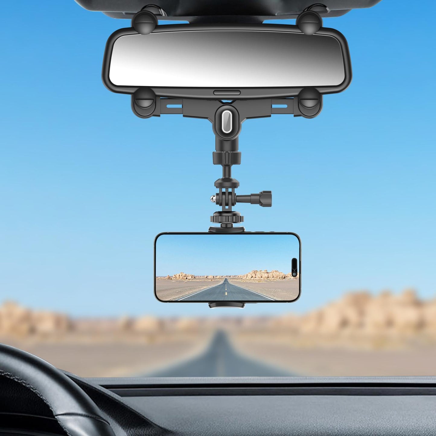 Universal Car Phone Mount Rearview Mirror Camera Holder Adjustable Sports Camera Bracket