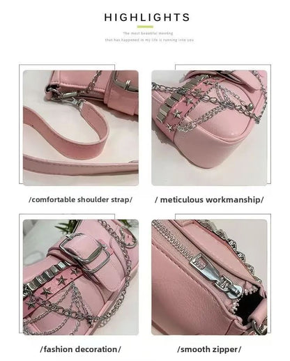 Chain Shoulder Bag Retro Underarm Handbag for Women with Candy Color Design