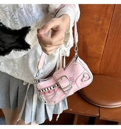 Chain Shoulder Bag Retro Underarm Handbag for Women with Candy Color Design