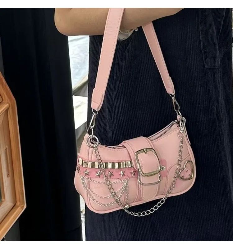 Chain Shoulder Bag Retro Underarm Handbag for Women with Candy Color Design