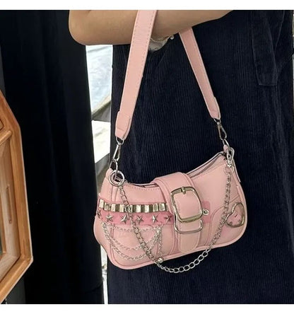 Chain Shoulder Bag Retro Underarm Handbag for Women with Candy Color Design