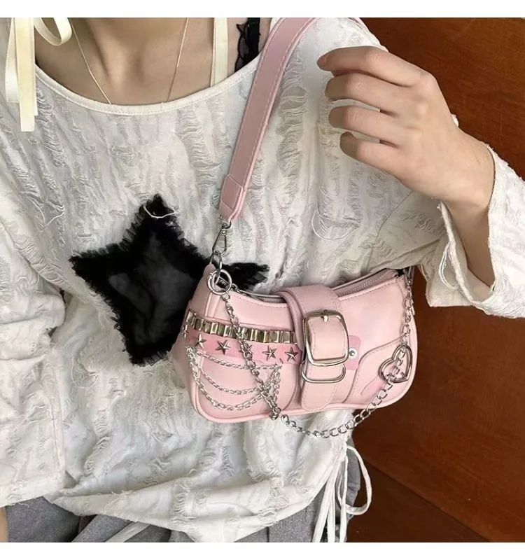 Chain Shoulder Bag Retro Underarm Handbag for Women with Candy Color Design