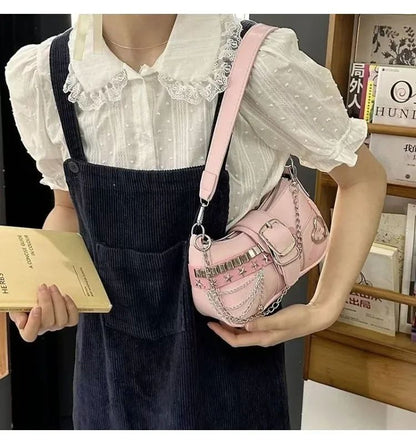 Chain Shoulder Bag Retro Underarm Handbag for Women with Candy Color Design