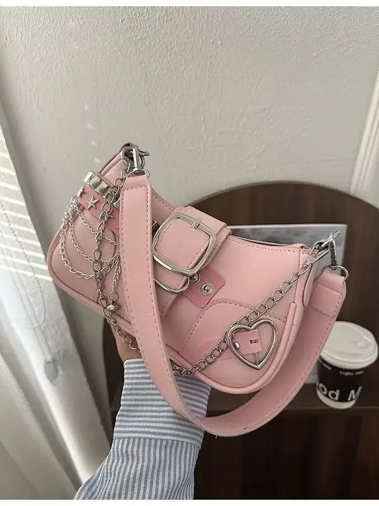Chain Shoulder Bag Retro Underarm Handbag for Women with Candy Color Design