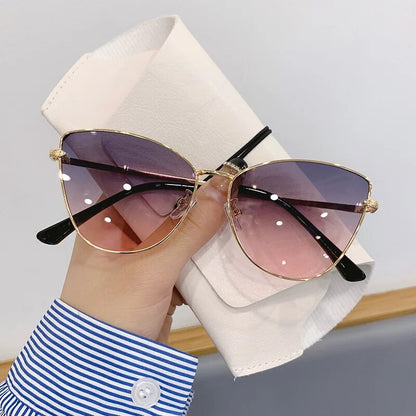 Retro Cat Eye Sunglasses for Women UV Small Metal Frame Vintage Fashion Shades