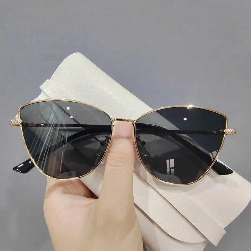 Retro Cat Eye Sunglasses for Women UV Small Metal Frame Vintage Fashion Shades