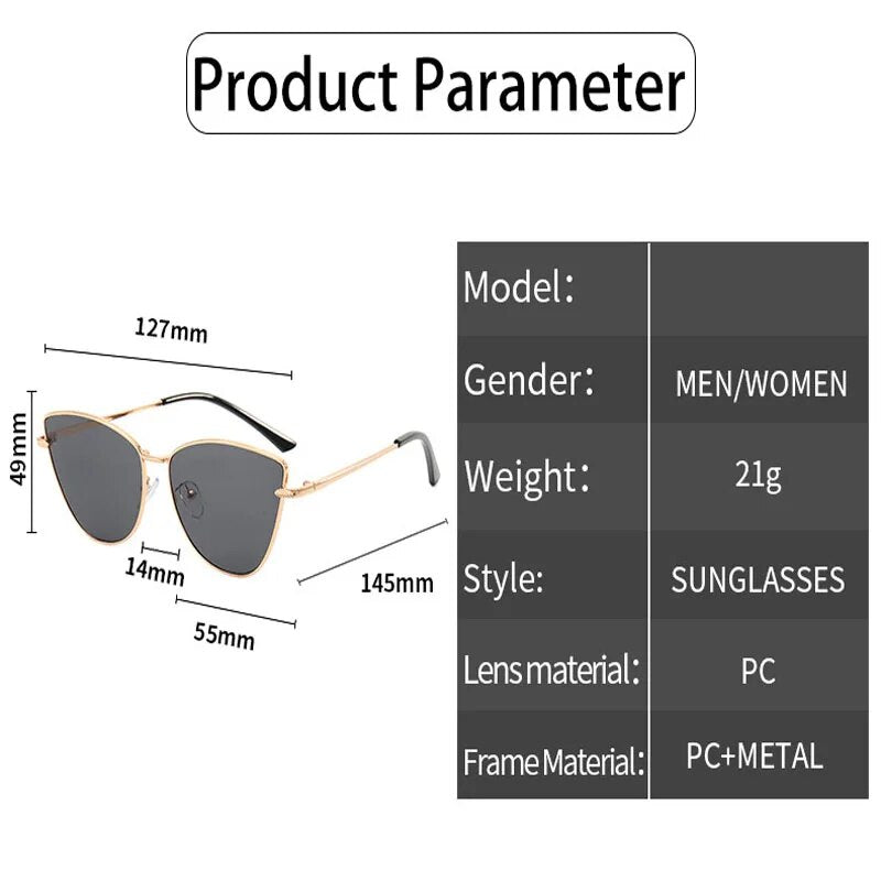 Retro Cat Eye Sunglasses for Women UV Small Metal Frame Vintage Fashion Shades