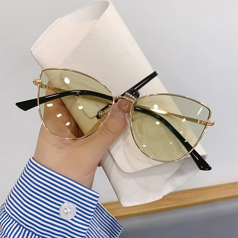 Retro Cat Eye Sunglasses for Women UV Small Metal Frame Vintage Fashion Shades