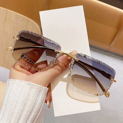 Luxury Rimless Sunglasses with Leopard Temples Vintage Designer Fashion Shades for Women & Men