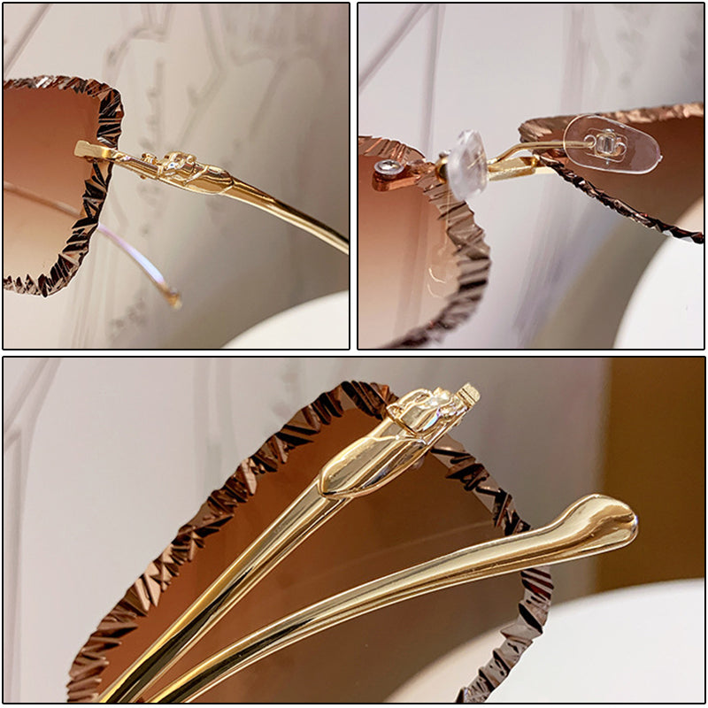 Luxury Rimless Sunglasses with Leopard Temples Vintage Designer Fashion Shades for Women & Men