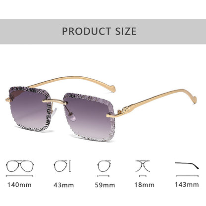 Luxury Rimless Sunglasses with Leopard Temples Vintage Designer Fashion Shades for Women & Men